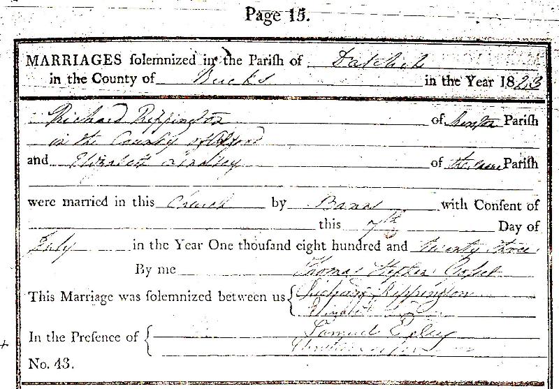 Richard 1803 - 1870 marriage certificate